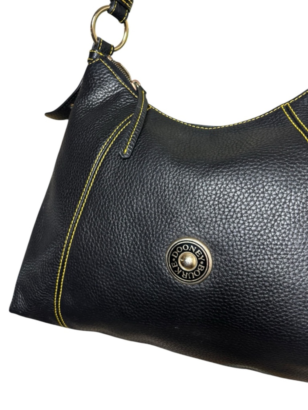 Dooney & Bourke Pebbled Leather Hobo Bag Black Yellow Stitch Shoulder Bag - Picture 3 of 15